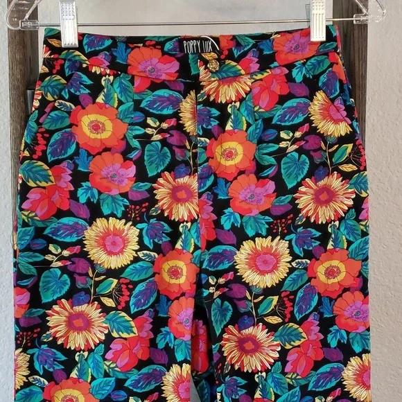 Poppy Lux High Waisted Pants Straight Leg Floral Print Bottoms NWOT Womens 4 - Picture 6 of 12